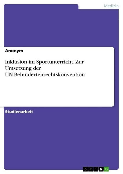 Produktbild: Inklusion im Sportunterricht. Zur Umsetzung der UN-Behindertenrechtskonvention