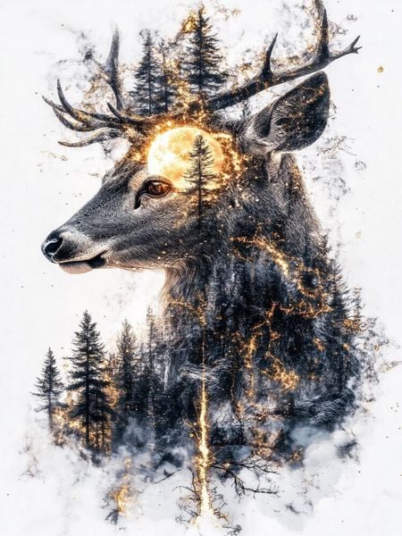 Produktbild: CALVENDO Puzzle Hirsch Mond | 1000 Teile Lege-Gr&ouml;&szlig;e 64x48cm Foto-Puzzle f&uuml;r gl&uuml;ckliche Stunden