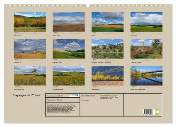 Produktbild: Paysages de l'Yonne (Calendrier mural 2026 DIN A2 vertical), CALVENDO calendrier mensuel