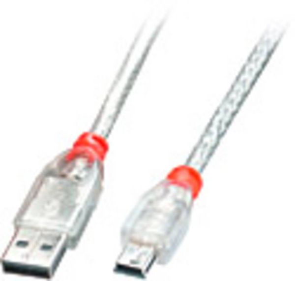 LINDY USB-Kabel USB-A Stecker, USB-Mini-B Stecker 3.00m Transparent 41784