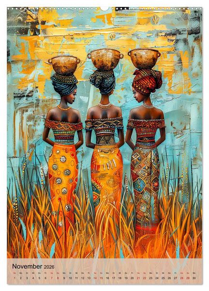 Produktbild: Afrikanische Eleganz - Illustrationen in harmonischen Farben (Wandkalender 2026 DIN A2 hoch), CALVENDO Monatskalender