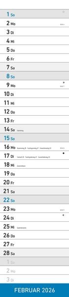 Produktbild: Streifenplaner XL BLAU 2026 - Streifenkalender 15x64 cm - Wandplaner - Küchenkalender - schmales Design - eine Spalte - Langplaner