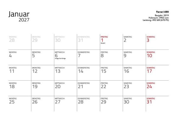 Produktbild: Supersportwagen 2027 &ndash; Eintragkalender