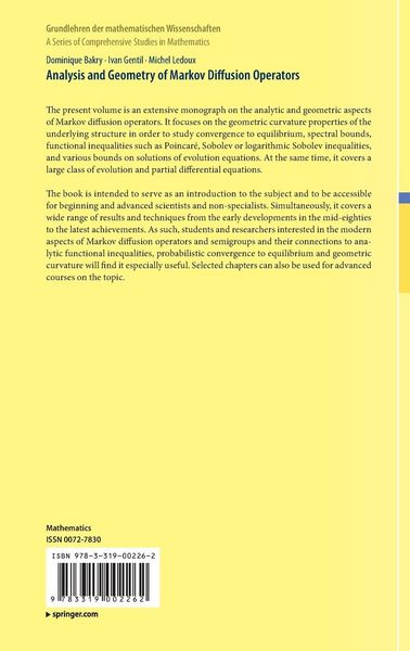 Produktbild: Analysis and Geometry of Markov Diffusion Operators