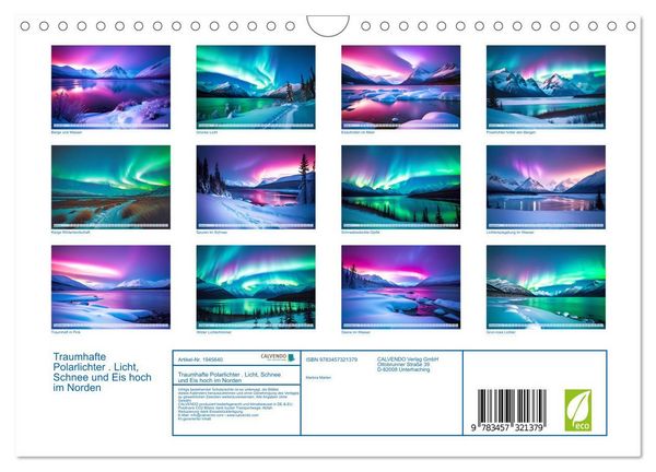 Produktbild: Traumhafte Polarlichter . Licht, Schnee und Eis hoch im Norden (Wandkalender 2026 DIN A4 quer), CALVENDO Monatskalender