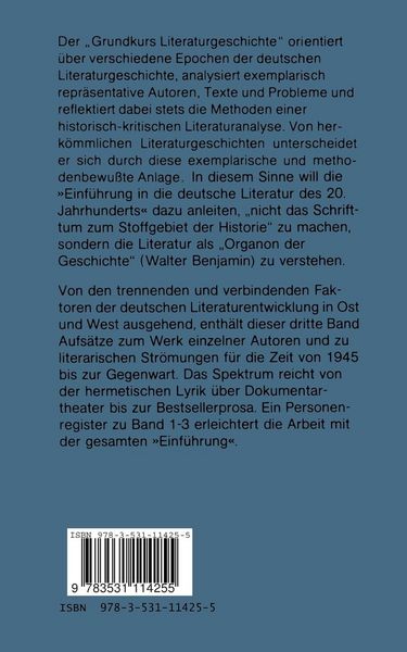 Produktbild: Einf&uuml;hrung in die deutsche Literatur des 20. Jahrhunderts