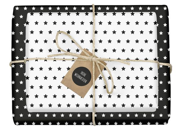 Produktbild: Weihnachtsgeschenkpapier-Set: Sterne (schwarz/ wei&szlig;)