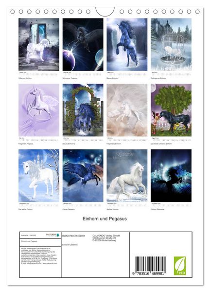 Produktbild: Einhorn und Pegasus (Wandkalender 2026 DIN A4 hoch), CALVENDO Monatskalender