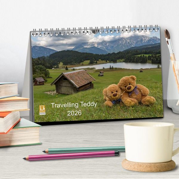 Produktbild: Travelling Teddy 2026 (Tischkalender 2026 DIN A5 quer), CALVENDO Monatskalender