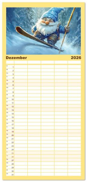 Produktbild: Familienplaner 2026 - Zwergenland - Kinderkalender mit 5 Spalten (Wandkalender, 21 x 45 cm) CALVENDO