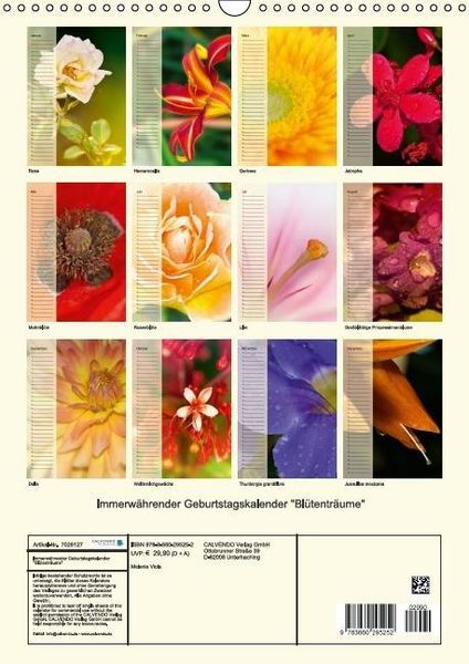 Produktbild: Immerw&auml;hrender Geburtstagskalender - Bl&uuml;tentr&auml;ume (Wandkalender immerw&auml;hrend DIN A3 hoch)