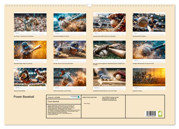 Produktbild: Power Baseball (Wandkalender 2026 DIN A2 quer), CALVENDO Monatskalender