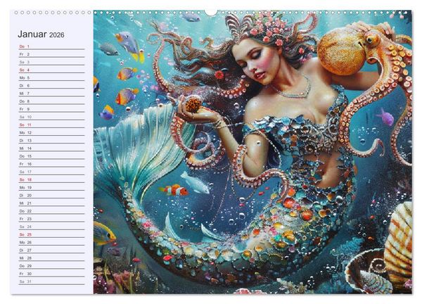Produktbild: Meerjungfrauen. Zauberhafte Nixen-Paintings (hochwertiger Premium Wandkalender 2026 DIN A2 quer), Kunstdruck in Hochglanz