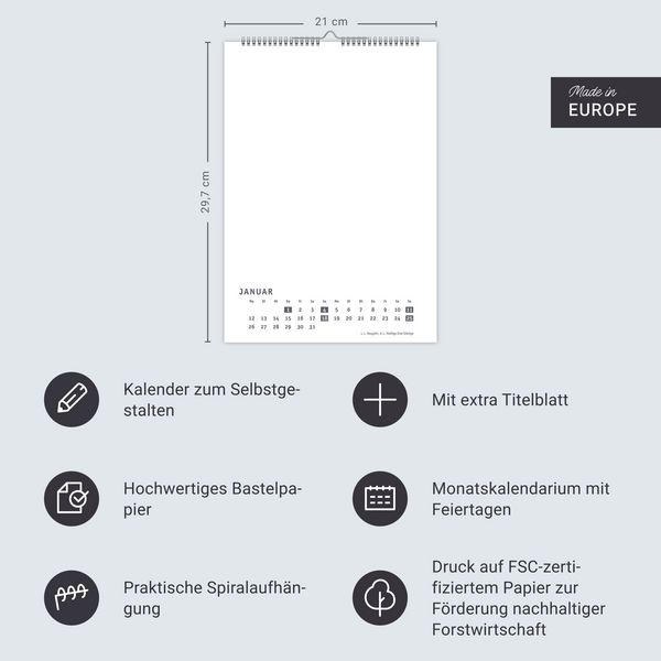 Produktbild: Premium-Bastelkalender weiß A4 2026