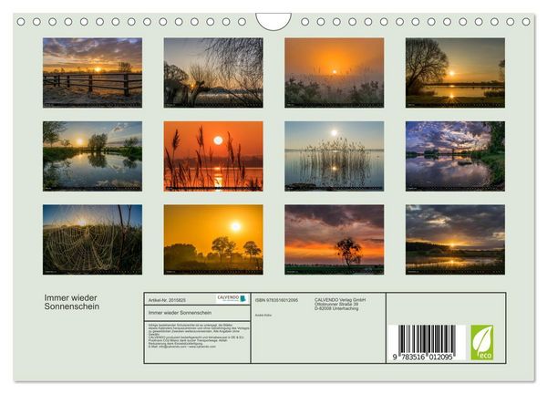 Produktbild: Immer wieder Sonnenschein (Wandkalender 2026 DIN A4 quer), CALVENDO Monatskalender