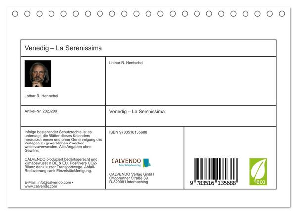 Produktbild: Venedig &ndash; La Serenissima (Tischkalender 2026 DIN A5 quer), CALVENDO Monatskalender