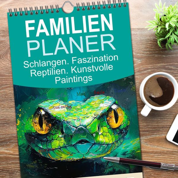 Produktbild: Familienplaner 2026 - Schlangen. Faszination Reptilien. Kunstvolle Paintings mit 5 Spalten (Wandkalender, 21 x 45 cm) CALVENDO