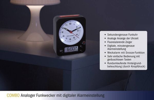 Produktbild: TFA Analoger Funk-Wecker mit digitaler Alarmeinstellung COMBO