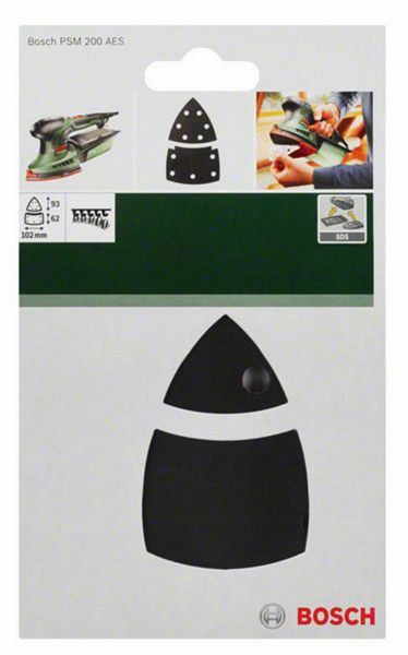 Produktbild: Schleifplatte f&uuml;r PSM 200 AE, 2-teilig, dreieckig, SDS, 102 x 92 mm, Klett. Bosch Accessories 2609256D20