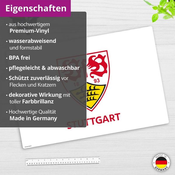 Produktbild: Cover-your-desk Schreibtischunterlage f&uuml;r Kinder und Erwachsene VfB Stuttgart Logo wei&szlig; - 60 x 40 cm, aus premium Vinyl