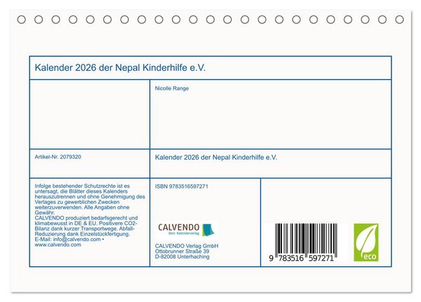 Produktbild: Kalender 2026 der Nepal Kinderhilfe e.V. (Tischkalender 2026 DIN A5 quer), CALVENDO Monatskalender