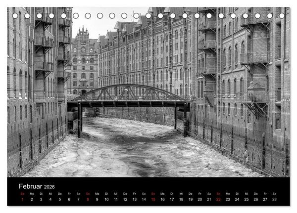 Produktbild: Hamburg monochrome Impressionen (Tischkalender 2026 DIN A5 quer), CALVENDO Monatskalender