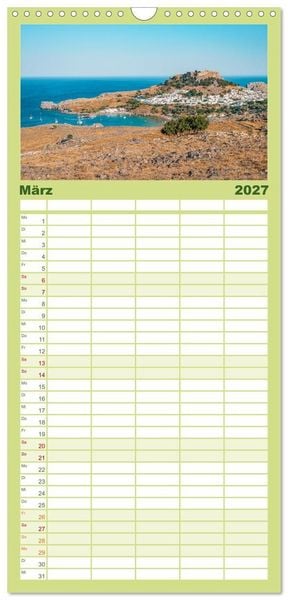 Produktbild: Familienplaner 2027 - Rhodos - Die Highlights der Insel mit 5 Spalten (Wandkalender, 21 x 45 cm) CALVENDO