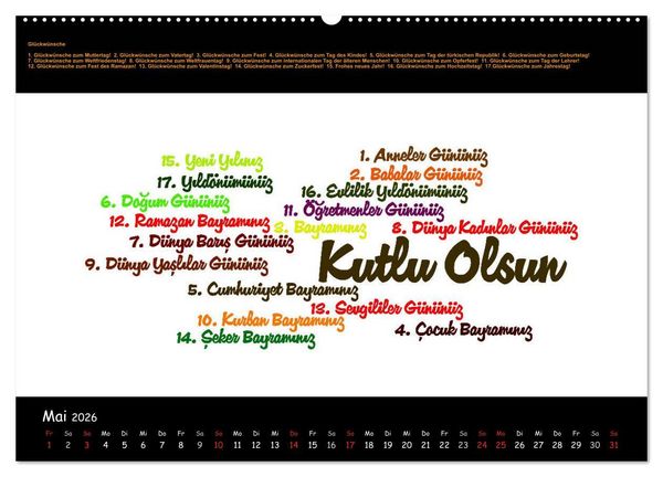 Produktbild: Sprachkalender T&uuml;rkisch-Deutsch (hochwertiger Premium Wandkalender 2026 DIN A2 quer), Kunstdruck in Hochglanz