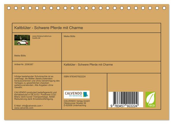 Produktbild: Kaltbl&uuml;ter - Schwere Pferde mit Charme (Tischkalender 2026 DIN A5 quer), CALVENDO Monatskalender