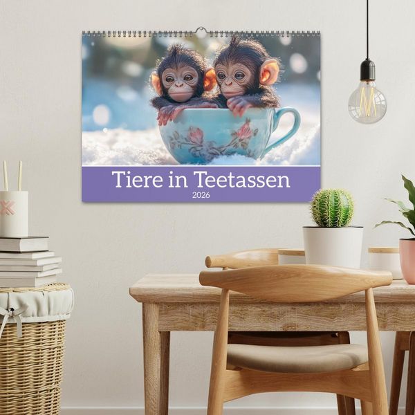 Produktbild: Tiere in Teetassen (Wandkalender 2026 DIN A3 quer), CALVENDO Monatskalender