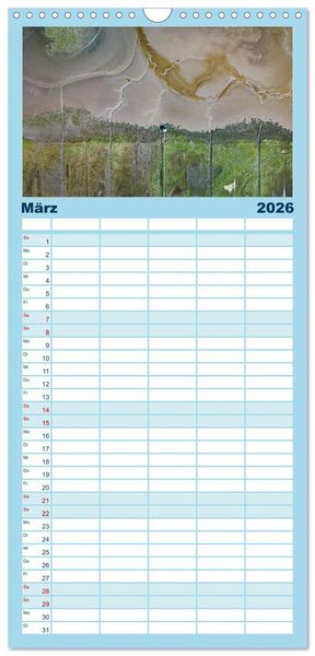 Produktbild: Familienplaner 2026 - neunziggrad I photoart: das wattenmeer von oben mit 5 Spalten (Wandkalender, 21 x 45 cm) CALVENDO