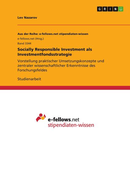 Socially Responsible Investment als Investmentfondsstrategie, Taschenbuch von Lev Nazarov, GRIN, 9783346105356