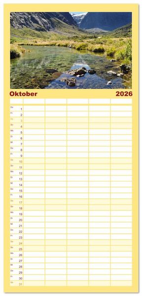 Produktbild: Familienplaner 2026 - Erlebe mit mir das Naturwunder Neuseeland die S&uuml;dinsel mit 5 Spalten (Wandkalender, 21 x 45 cm) CALVENDO