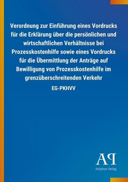Produktbild: Verordnung zur Einf&uuml;hrung eines Vordrucks f&uuml;r die Erkl&auml;rung