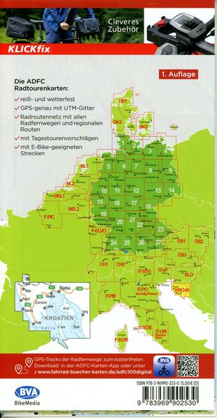 Produktbild: BVA ADFC Radtourenkarte Istrien Kvarner Bucht, mit Tagestourenvorschl&auml;gen, 1:100.000