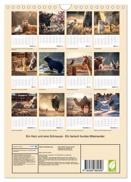 Produktbild: Ein Herz und eine Schnauze - Ein tierisch buntes Miteinander (Wandkalender 2027 DIN A4 hoch), CALVENDO Monatskalender