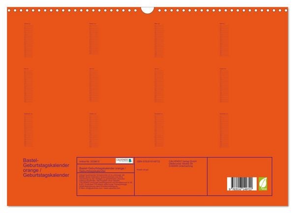Produktbild: Bastel-Geburtstagskalender orange / Geburtstagskalender (Wandkalender 2026 DIN A3 quer), CALVENDO Monatskalender