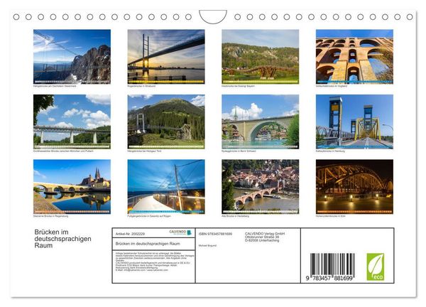 Produktbild: Br&uuml;cken im deutschsprachigen Raum (Wandkalender 2026 DIN A4 quer), CALVENDO Monatskalender