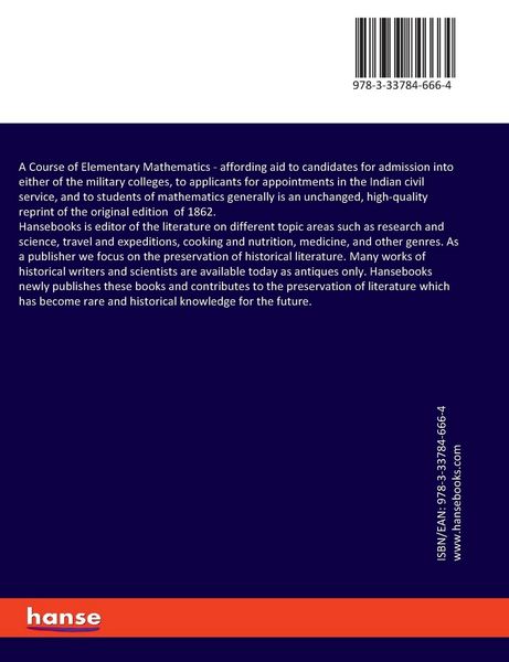 Produktbild: A Course of Elementary Mathematics