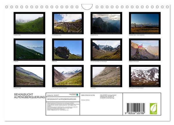 Produktbild: SEH(N)SUCHT ALPEN&Uuml;BERQUERUNG (Wandkalender 2026 DIN A4 quer), CALVENDO Monatskalender