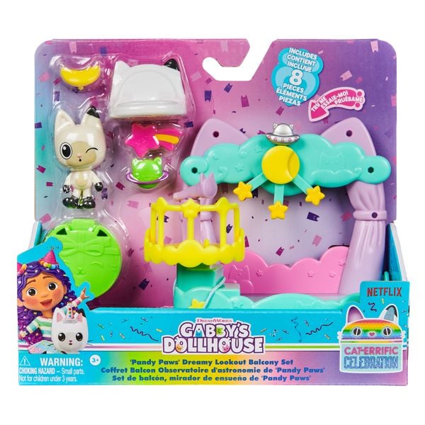 Produktbild: Gabby’s Dollhouse, Balkon-Spielset Pandy Paws Sternenhimmel, 8-teiliges Set mit Katzenfigur und Puppenhaus Zubehörteilen