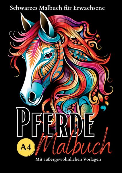 Produktbild: Schwarzes &bdquo;Pferde Malbuch f&uuml;r Erwachsene&ldquo;.