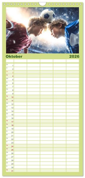 Produktbild: Familienplaner 2026 - Fussball - Kids in Action mit 5 Spalten (Wandkalender, 21 x 45 cm) CALVENDO
