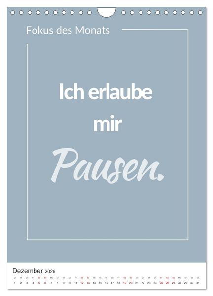Produktbild: Achtsamkeitskalender: Mehr Achtsamkeit im Alltag mit dem Fokus des Monats (Wandkalender 2026 DIN A4 hoch), CALVENDO Monatskalender
