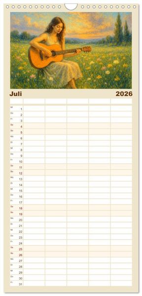 Produktbild: Familienplaner 2026 - Im Zauber der Musik - Romantische Kunstwerke zwischen Klang und Farbe mit 5 Spalten (Wandkalender, 21 x 45 cm) CALVENDO