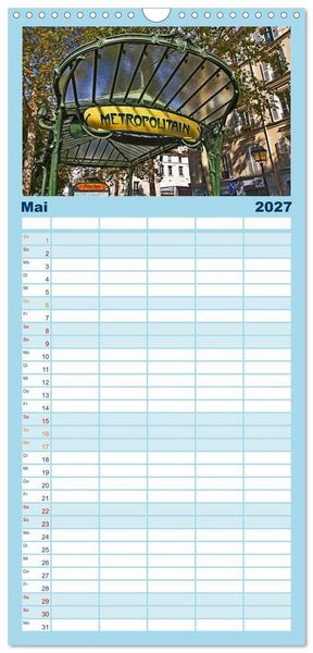Produktbild: Familienplaner 2027 - Paris mit 5 Spalten (Wandkalender, 21 x 45 cm) CALVENDO