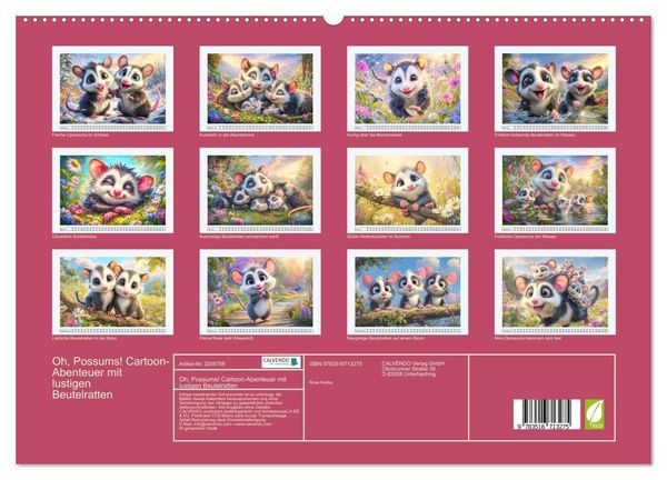 Produktbild: Oh, Possums! Cartoon-Abenteuer mit lustigen Beutelratten (hochwertiger Premium Wandkalender 2026 DIN A2 quer), Kunstdruck in Hochglanz