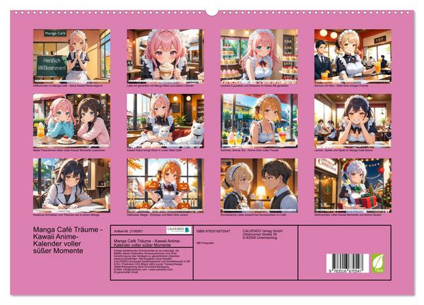 Produktbild: Manga Caf&eacute; Tr&auml;ume - Kawaii Anime-Kalender voller s&uuml;&szlig;er Momente (hochwertiger Premium Wandkalender 2026 DIN A2 quer), Kunstdruck in Hochglanz