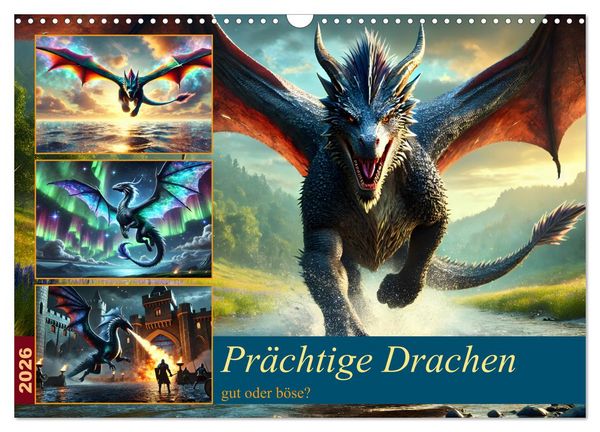 Prächtige Drachen, gut oder böse? (Wandkalender 2026 DIN A3 quer), CALVENDO Monatskalender