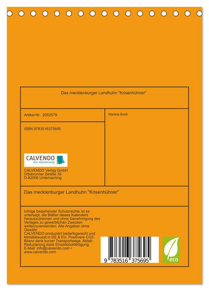 Produktbild: Das mecklenburger Landhuhn "Krisenh&uuml;hner" (Tischkalender 2026 DIN A5 hoch), CALVENDO Monatskalender